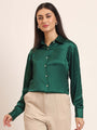 Women'S Premium Castleton Green Regular Fit Solid Satin Shirt
