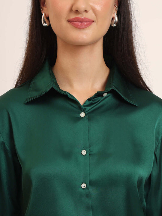 Women'S Premium Castleton Green Regular Fit Solid Satin Shirt