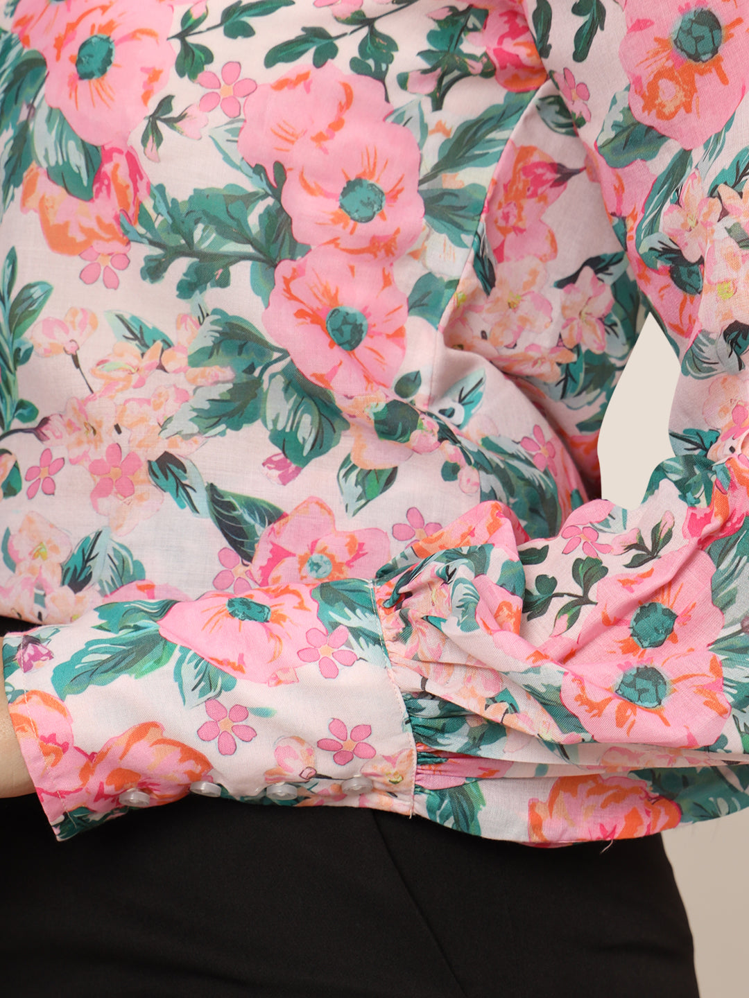 Women'S Premium Chiffon Multicolour Long Length Curved Hem Digital Print Shirt