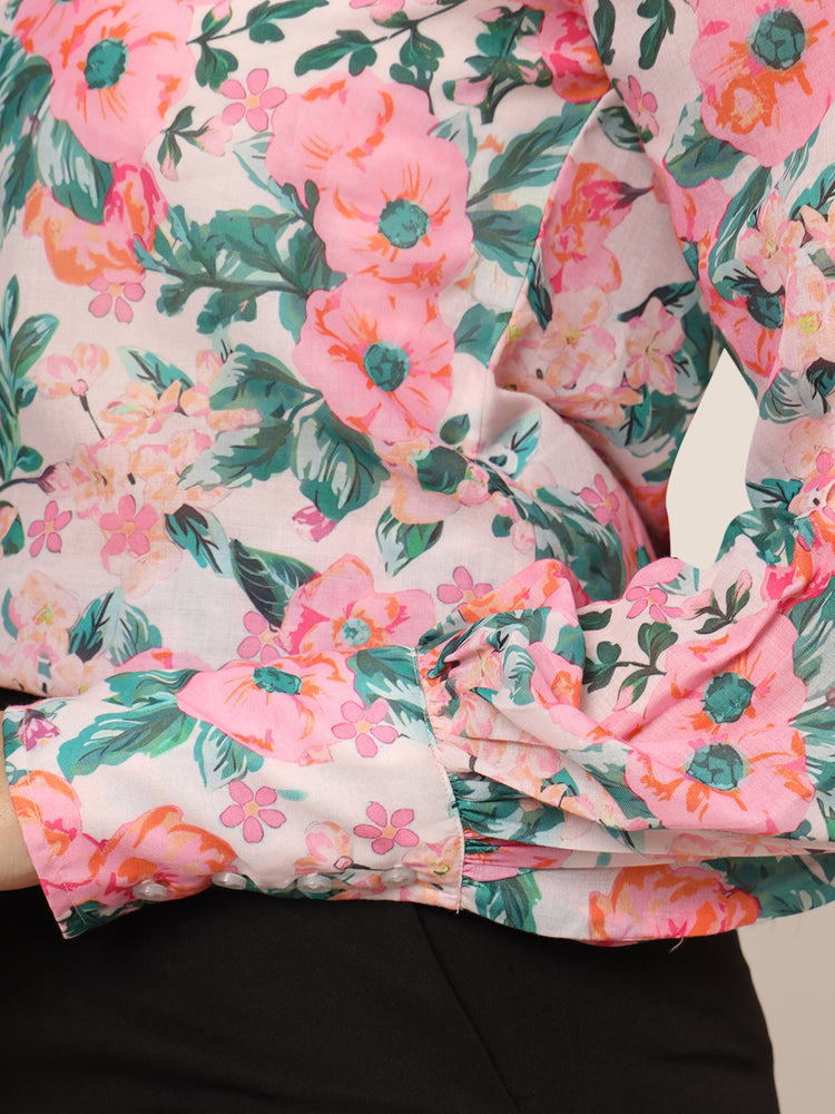 Women'S Premium Chiffon Multicolour Long Length Curved Hem Digital Print Shirt