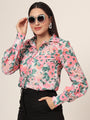 Women'S Luxury Cambric Multicolour Long Length Curved Hem Digital Print Shirt