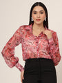 Women'S Premium Chiffon Multicolour Long Length Curved Hem Digital Print Shirt