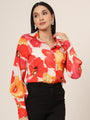Women'S Premium American Crepe Multicolour Long Length Curved Hem Digital Print Shirt