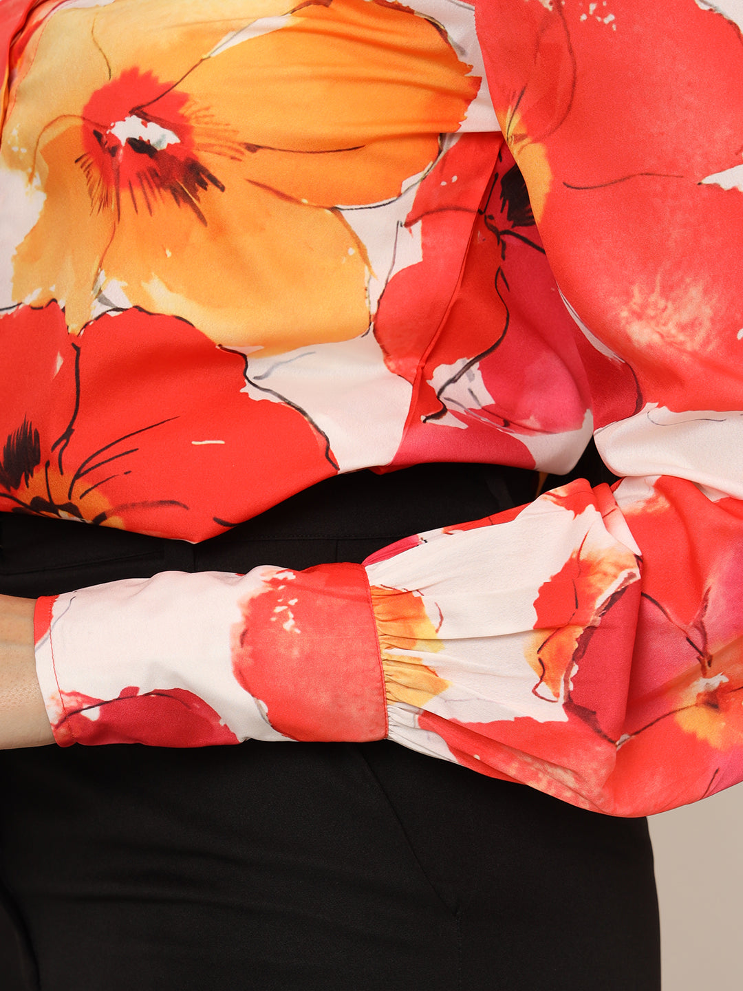Women'S Premium American Crepe Multicolour Long Length Curved Hem Digital Print Shirt