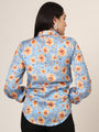 Women'S Luxury Linen Satin Multicolour Long Length Curved Hem Digital Print Shirt