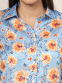 Women'S Luxury Linen Satin Multicolour Long Length Curved Hem Digital Print Shirt