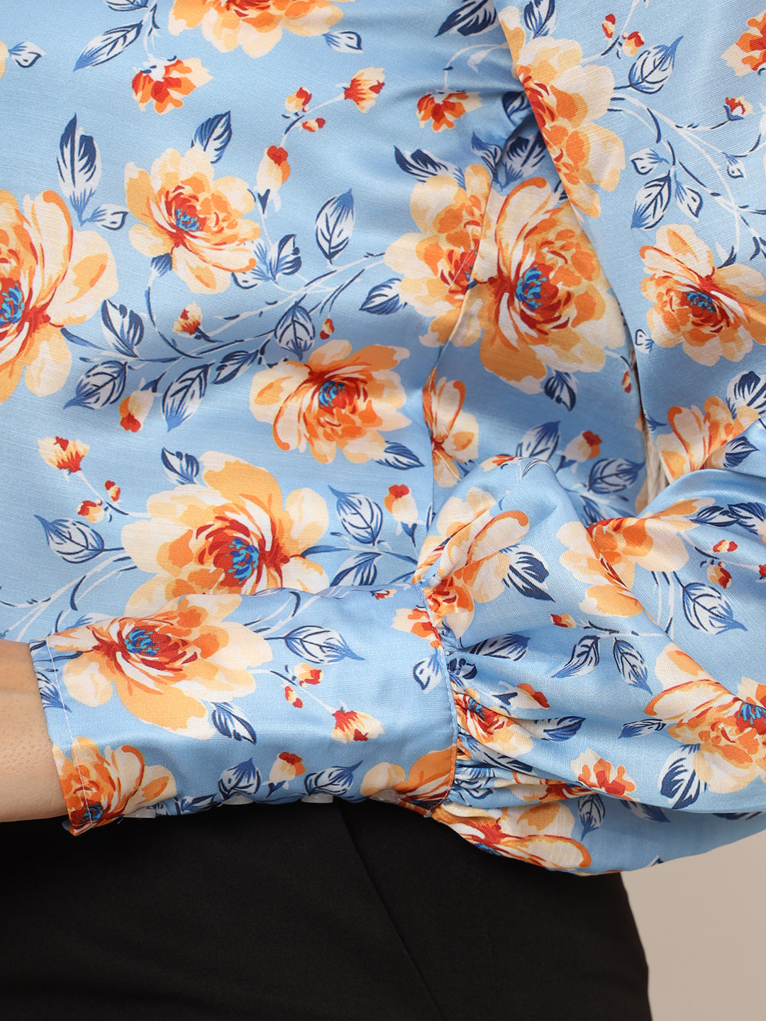 Women'S Luxury Linen Satin Multicolour Long Length Curved Hem Digital Print Shirt