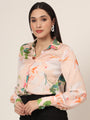 Women'S Luxury Satin Multicolour Long Length Curved Hem Digital Print Shirt