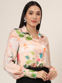 Women'S Luxury Satin Multicolour Long Length Curved Hem Digital Print Shirt
