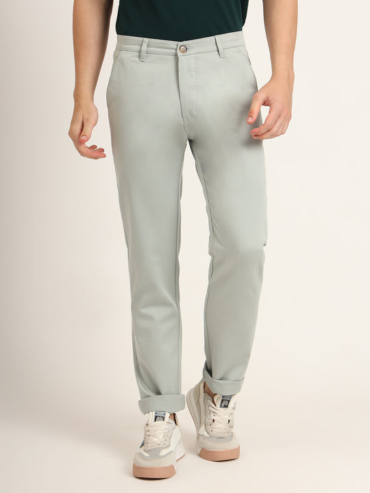 Premium Cotton Stretch Light Cyan Solid Men'S Regular Fit Trouser