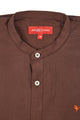 Premium Men'S Brown Crinkle Cotton Shirt - Mandarin Collar, Long Sleeves