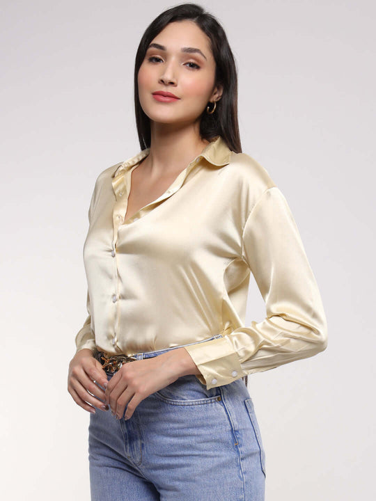 Women'S Premium Buff Drop Shoulder Oversized Satin Shirt