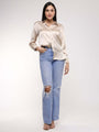Women'S Premium Champagne Drop Shoulder Oversized Satin Shirt