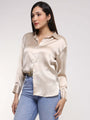 Women'S Premium Champagne Drop Shoulder Oversized Satin Shirt