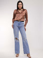 Women'S Premium Brown Sugar Drop Shoulder Oversized Satin Shirt