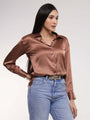 Women'S Premium Brown Sugar Drop Shoulder Oversized Satin Shirt