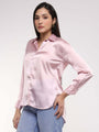 Women'S Premium Light Pink Drop Shoulder Oversized Satin Shirt