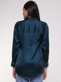 Women'S Premium Deep Teal Drop Shoulder Oversized Satin Shirt