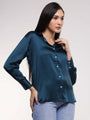 Women'S Premium Deep Teal Drop Shoulder Oversized Satin Shirt