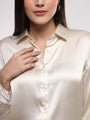 Women'S Premium Off White Drop Shoulder Oversized Satin Shirt