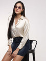 Women'S Premium Off White Drop Shoulder Oversized Satin Shirt