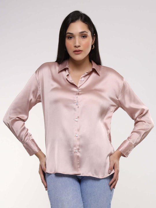 Women'S Premium Orchid Pink Drop Shoulder Oversized Satin Shirt