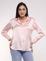 Women'S Premium Soft Pink Drop Shoulder Oversized Satin Shirt