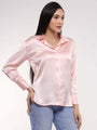 Women'S Premium Soft Pink Drop Shoulder Oversized Satin Shirt