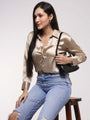 Women'S Premium Tan Brown Drop Shoulder Oversized Satin Shirt