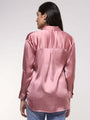 Women'S Premium Blush Pink Drop Shoulder Oversized Satin Shirt