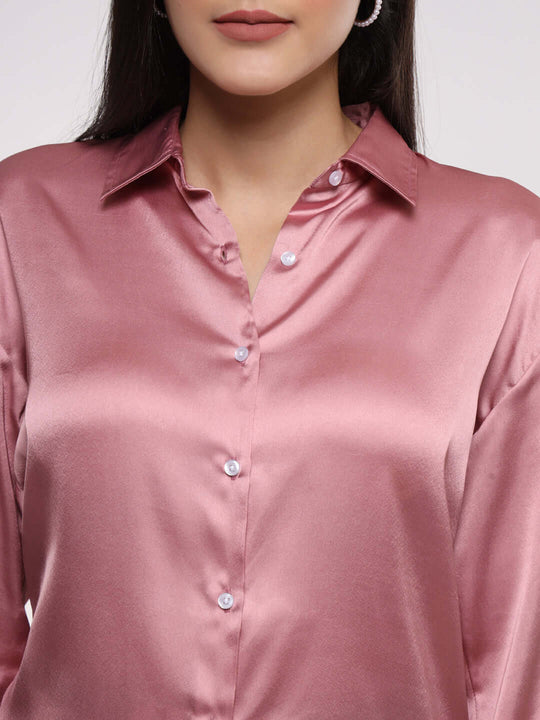 Women'S Premium Blush Pink Drop Shoulder Oversized Satin Shirt