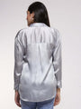 Women'S Premium Steel Grey Drop Shoulder Oversized Satin Shirt