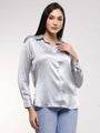 Women'S Premium Steel Grey Drop Shoulder Oversized Satin Shirt