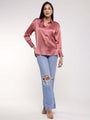 Women'S Rose Pink Drop Shoulder Oversized Satin Shirt