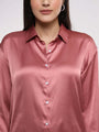 Women'S Rose Pink Drop Shoulder Oversized Satin Shirt