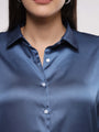Women'S Premium Marble Blue Drop Shoulder Oversized Satin Shirt