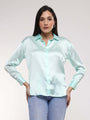 Women'S Premium Ice Green Drop Shoulder Oversized Satin Shirt