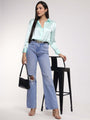 Women'S Premium Ice Green Drop Shoulder Oversized Satin Shirt