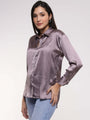 Women'S Premium Mauve Drop Shoulder Oversized Satin Shirt