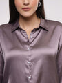 Women'S Premium Mauve Drop Shoulder Oversized Satin Shirt
