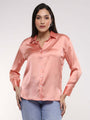 Women'S Premium Peachy Pink Drop Shoulder Oversized Satin Shirt