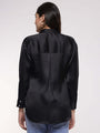 Women'S Premium Black Drop Shoulder Oversized Satin Shirt