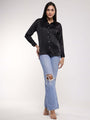 Women'S Premium Black Drop Shoulder Oversized Satin Shirt