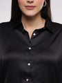 Women'S Premium Black Drop Shoulder Oversized Satin Shirt