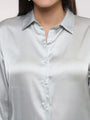 Women'S Premium Grey Drop Shoulder Oversized Satin Shirt