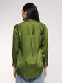 Women'S Premium Olive Drop Shoulder Oversized Satin Shirt