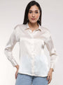 Women'S Premium Vanilla Drop Shoulder Oversized Satin Shirt