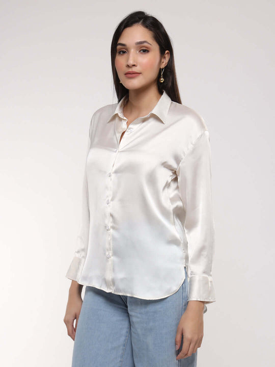 Women'S Premium Vanilla Drop Shoulder Oversized Satin Shirt