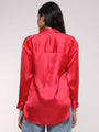 Women'S Premium Ruby Pink Drop Shoulder Oversized Satin Shirt