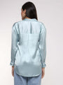 Women'S Premium Light Cyan Drop Shoulder Oversized Satin Shirt